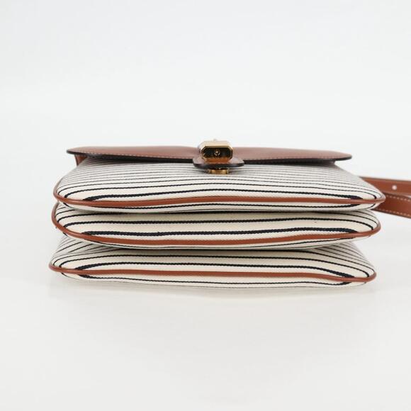 CELINE Shoulder Bag Canvas Leather Brown Gold - Picture 9 of 13